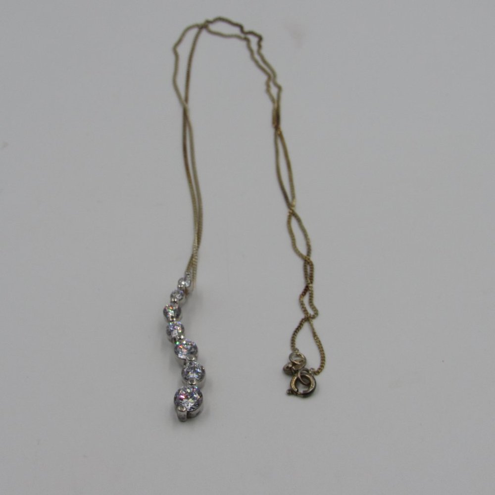 19" Sterling Tiered Style CZ Diamond Necklace - Picture 2 of 6